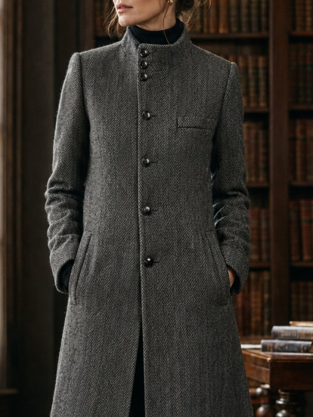 Vintage KAREN ILGWU Union Made British Wool Herringbone Maxi Coat